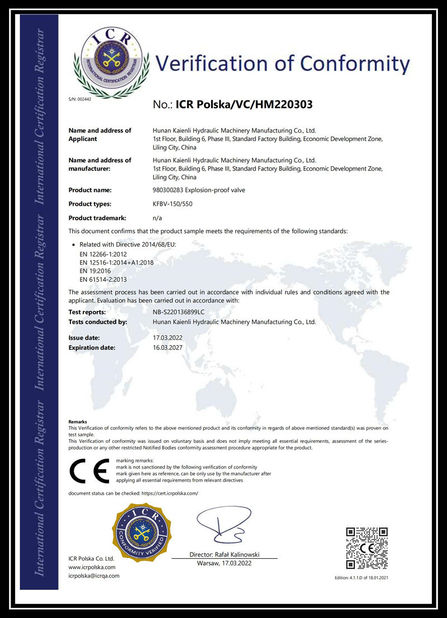 China Changsha Kaienli Hydraulic Technology Co., Ltd. certification
